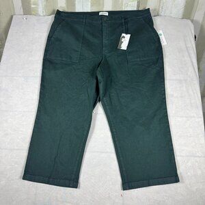 Studio Blue Wide Leg Utility Cropped Pant Womens Dark Green Pockets Size 24W NWT